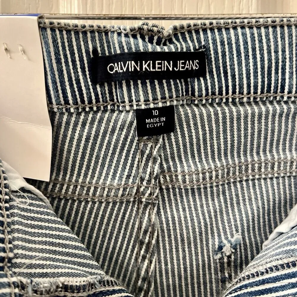 Calvin Klein Jeans Women's 10 Roll Cuff Denim Shorts Railroad‎ Stripe High Rise